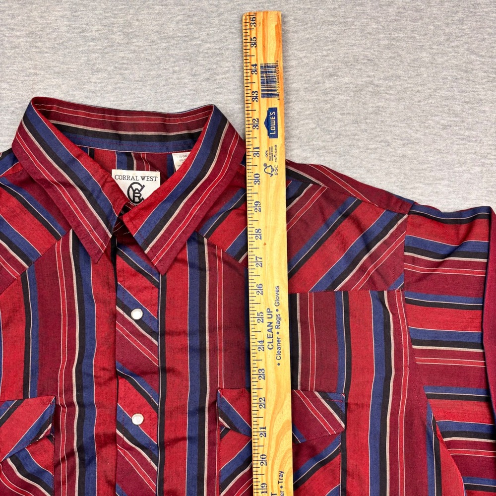 Corral West Ranchwear Mens XXL Striped Western Pearl Snap Shirt Red Blue 2XL - Picture 5 of 6